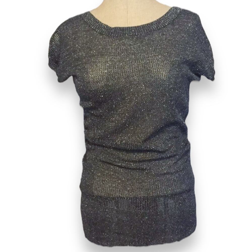 Express Black/ Dark Gray Metallic Knit Top Size XS